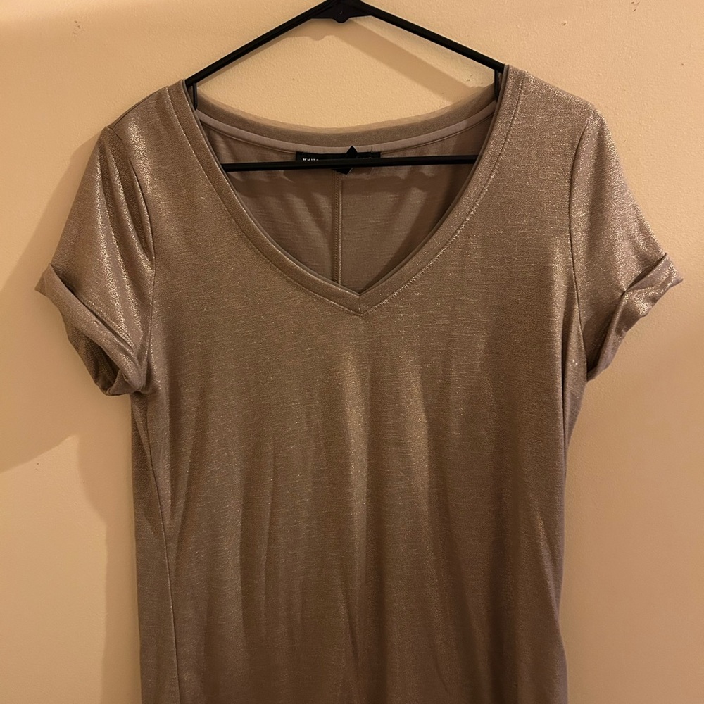 WHBM Metallic Gold V-Neck Top